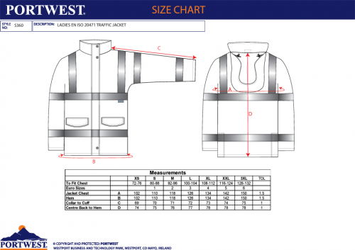Jacheta Hi-Vis, pentru femei, galben, XL, regular, Traffic, Portwest